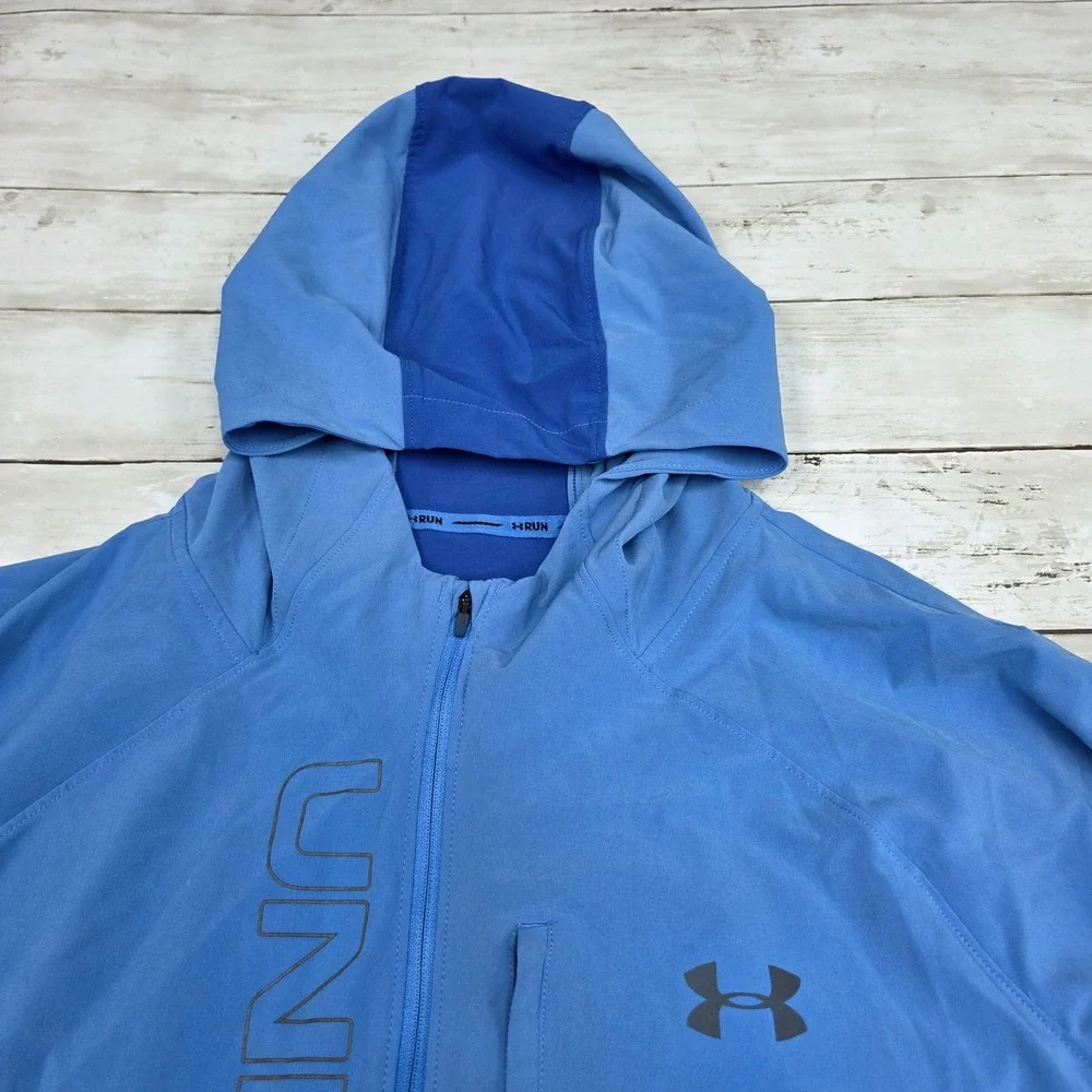 Under Armour ColdGear Run Windbreaker Hoodie Jacket Mens XXL Blue 1350173